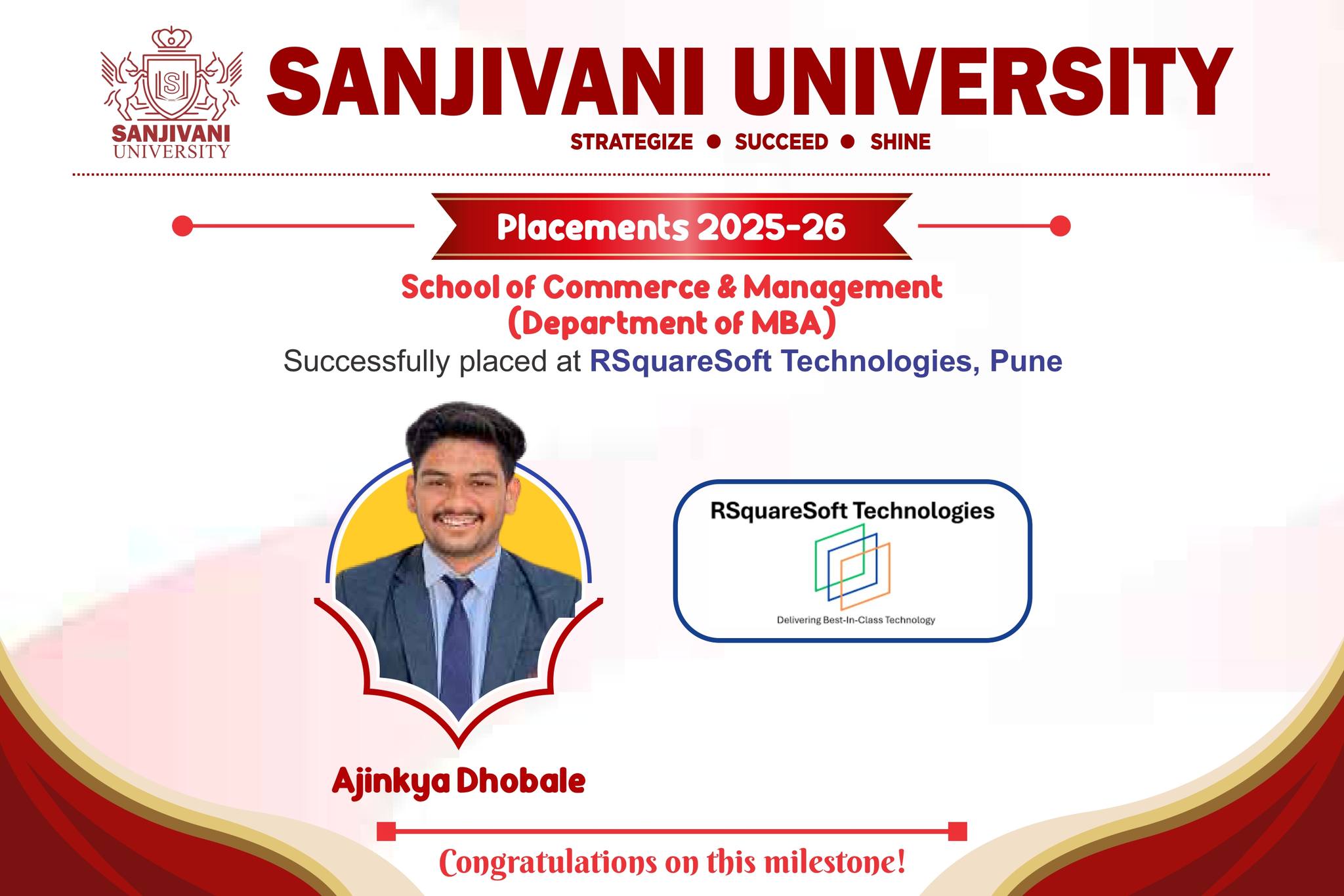 Student successfully placed at RSquareSoft Technologies, Pune for the Placements 2025–26